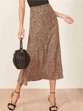 Reformation Bea Cheetah Midi Maxi Y2k Skirt Womens 6 M Animal Print Back Zip Vtg